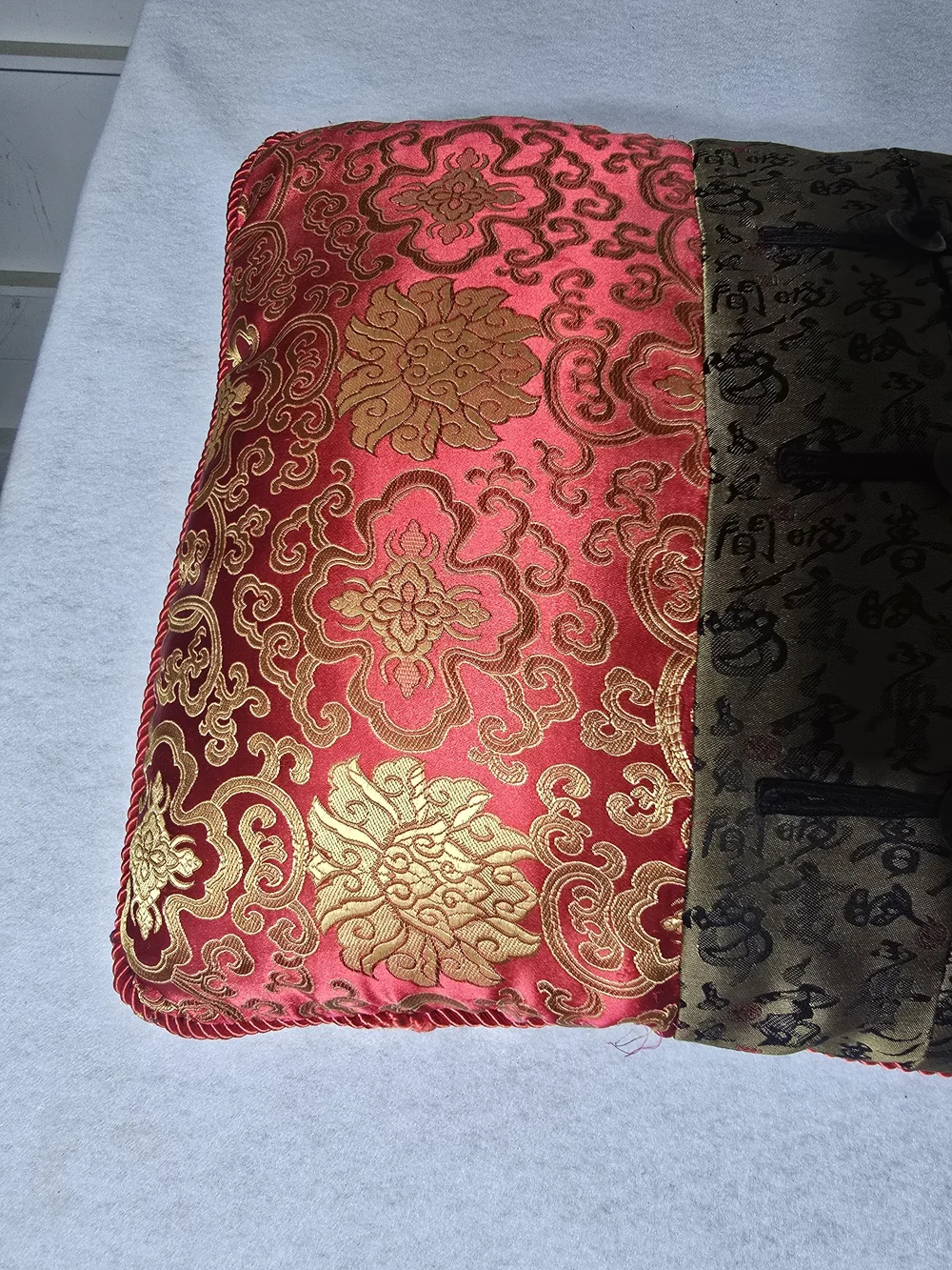 Ornate Red and Gold Decorative Accent Pillow with Embroidered Panel